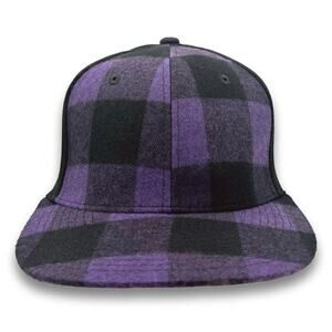 Plaid Purple Baseball Cap Flat Bill One Size Flex Fitting Spandex Lumberjack Hat